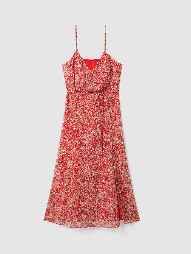 Reiss Olivia Abstract Print Strappy Midi Dress, Red/Nude