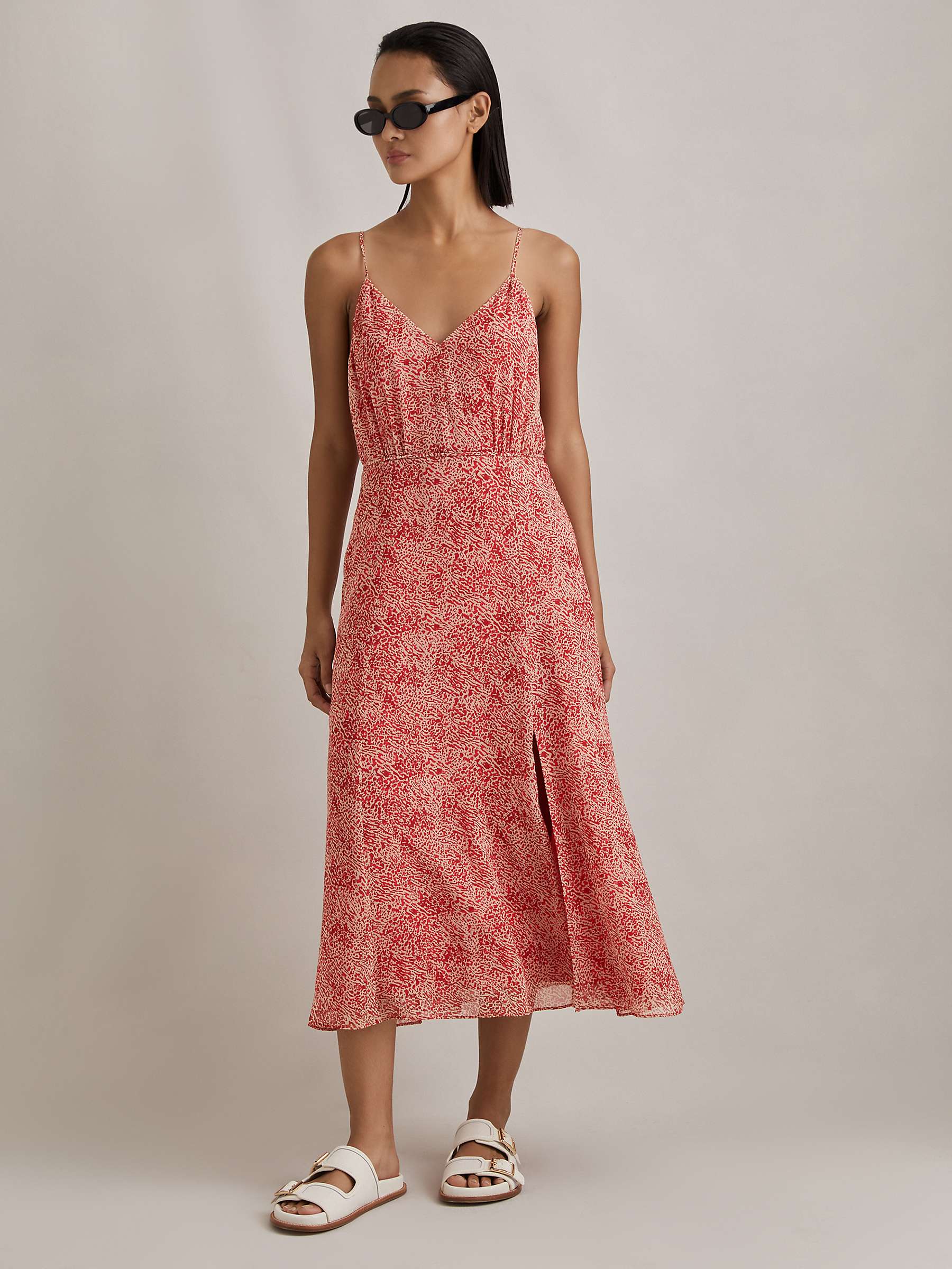Buy Reiss Olivia Abstract Print Strappy Midi Dress, Red/Nude Online at johnlewis.com