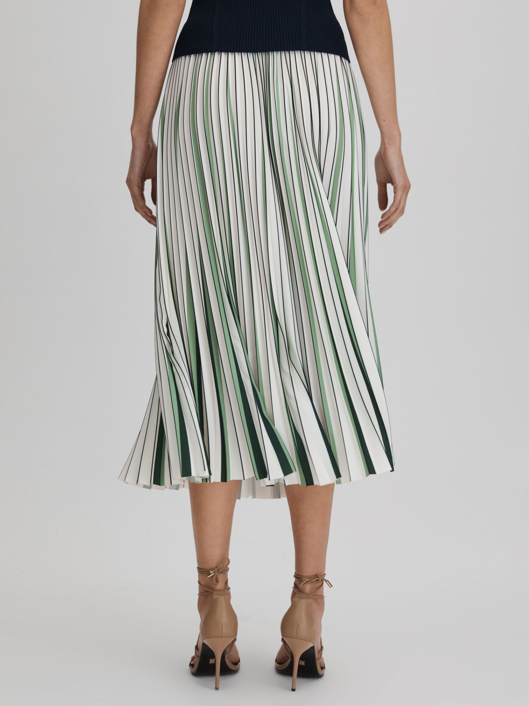 Reiss Saige Striped Pleated Midi Skirt, Cream/Multi, 16