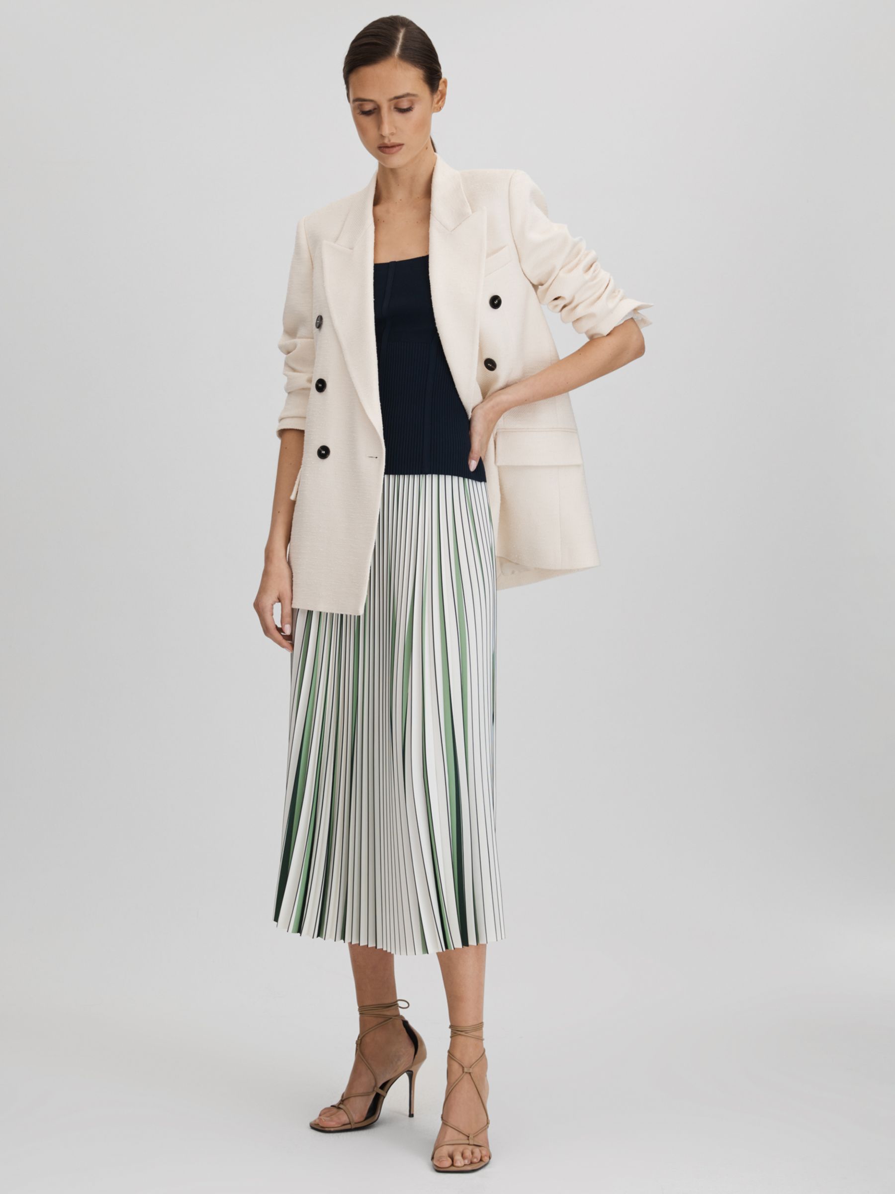 Buy Reiss Saige Striped Pleated Midi Skirt, Cream/Multi Online at johnlewis.com