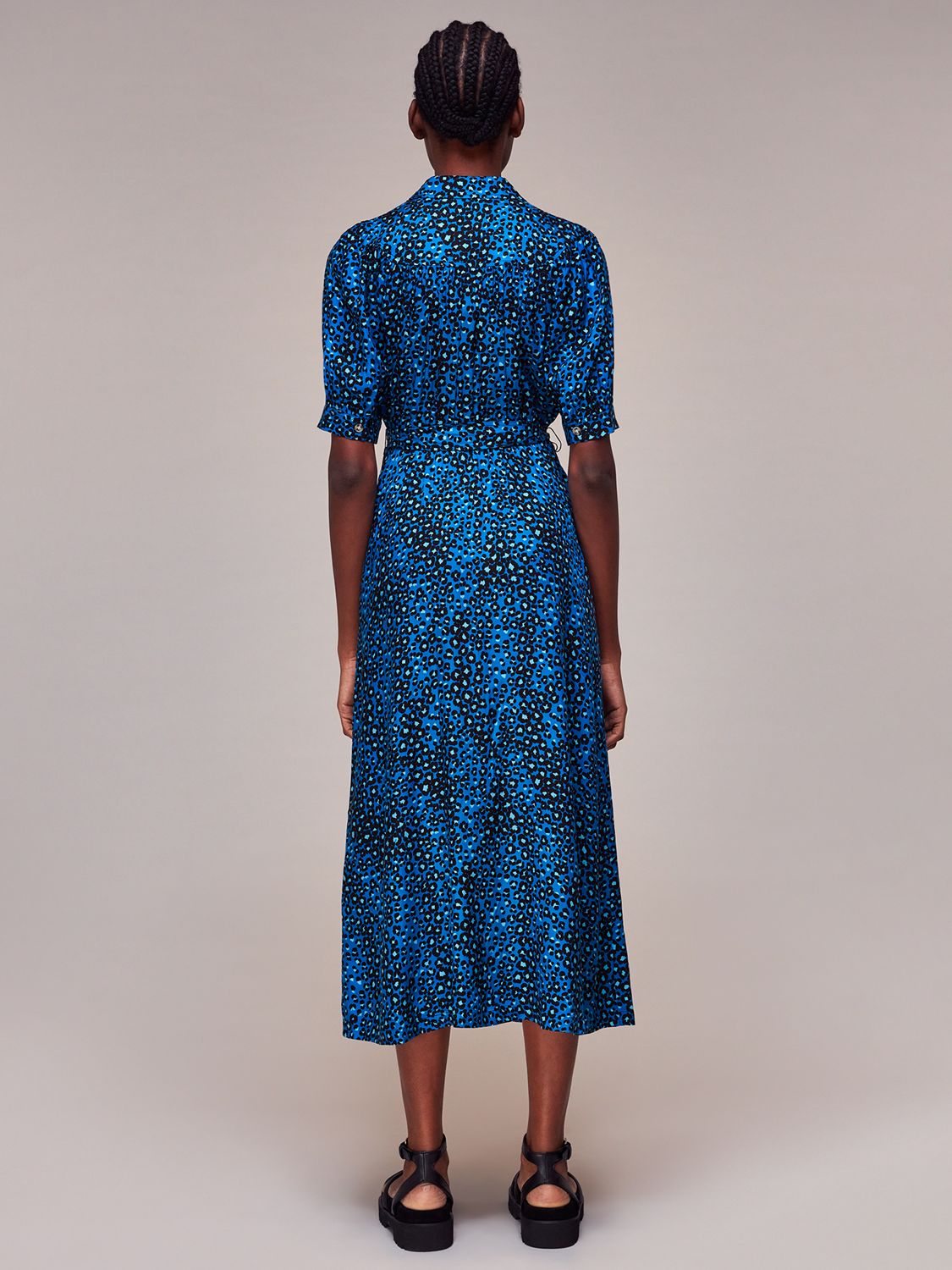 Whistles Painted Leopard Print Midi Shirt Dress, Blue/Multi at John ...