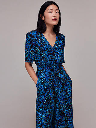 Whistles Painted Leopard Print Jumpsuit, Blue/Multi