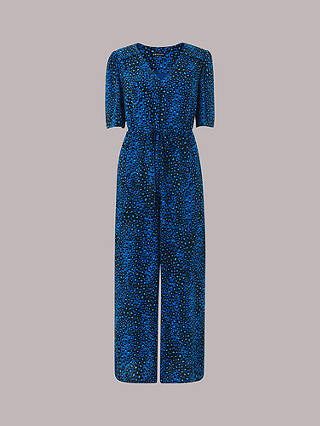 Whistles Painted Leopard Print Jumpsuit, Blue/Multi