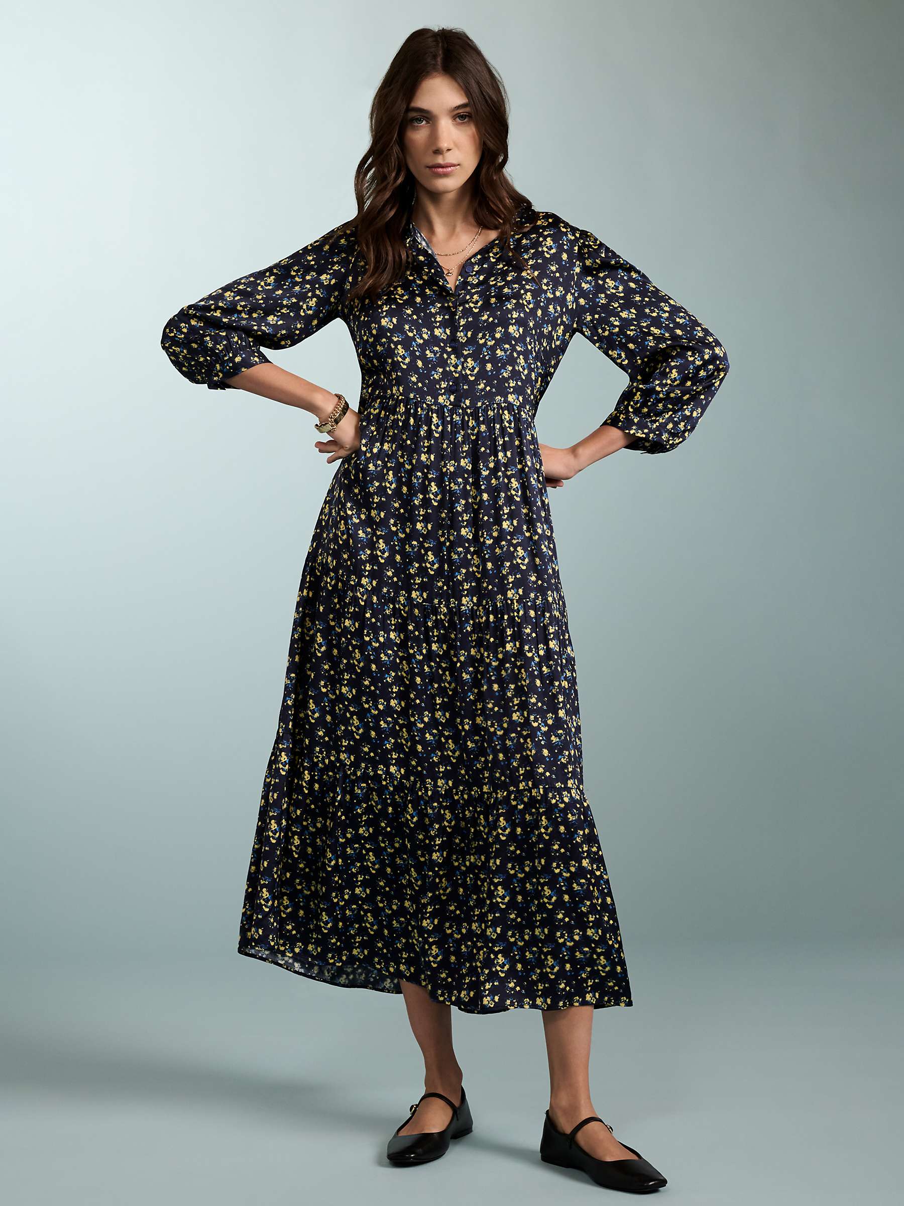 Buy Baukjen Purnita Blurred Floral Tiered Midi Dress, Navy/Multi Online at johnlewis.com