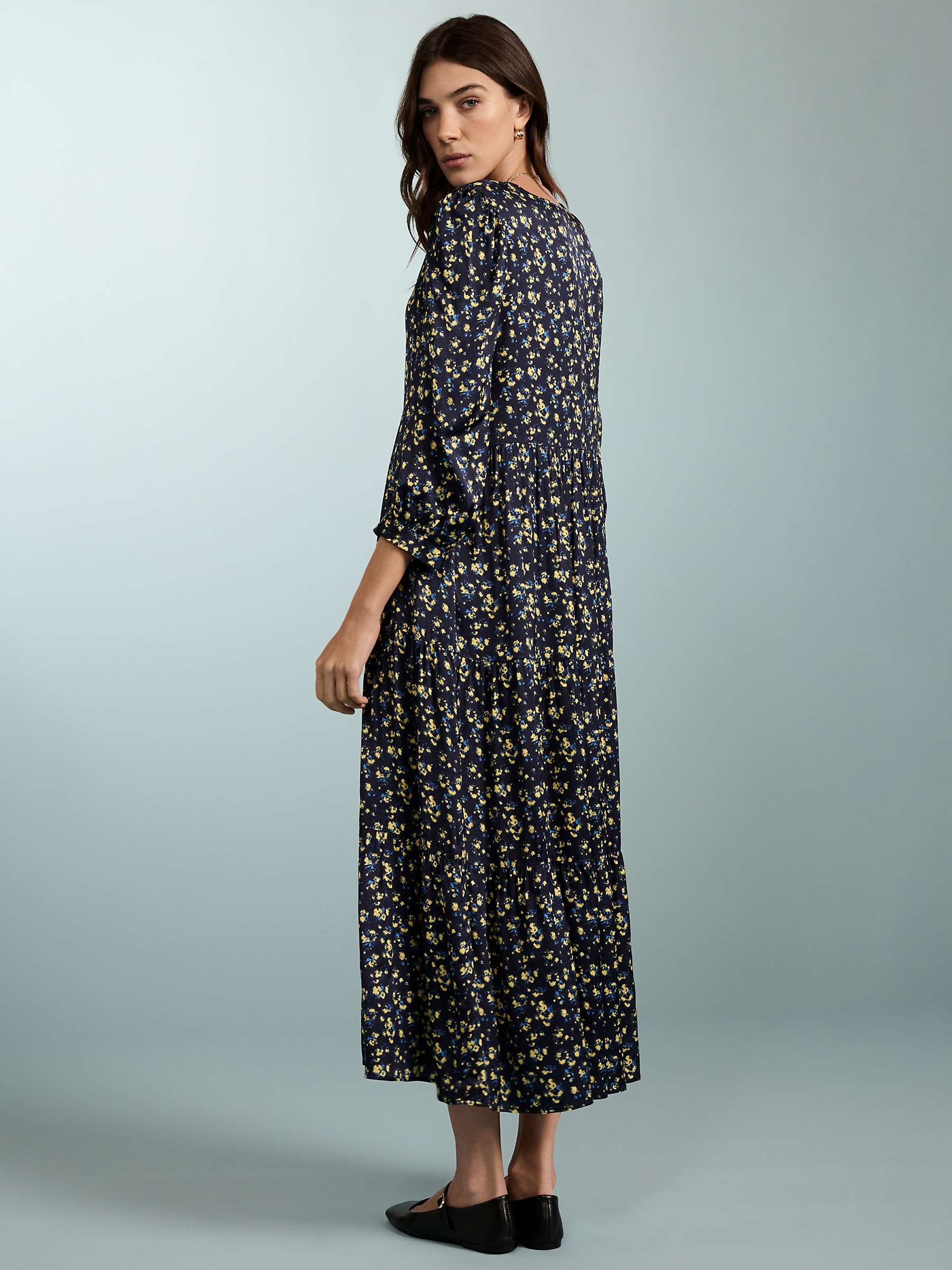 Buy Baukjen Purnita Blurred Floral Tiered Midi Dress, Navy/Multi Online at johnlewis.com
