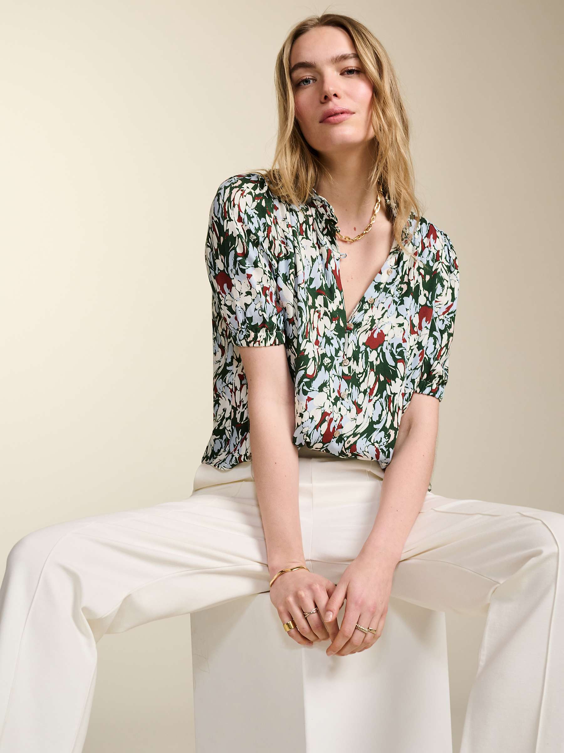 Buy Baukjen Maria Abstract Print Ruffle Collar Blouse, Green Marble Online at johnlewis.com