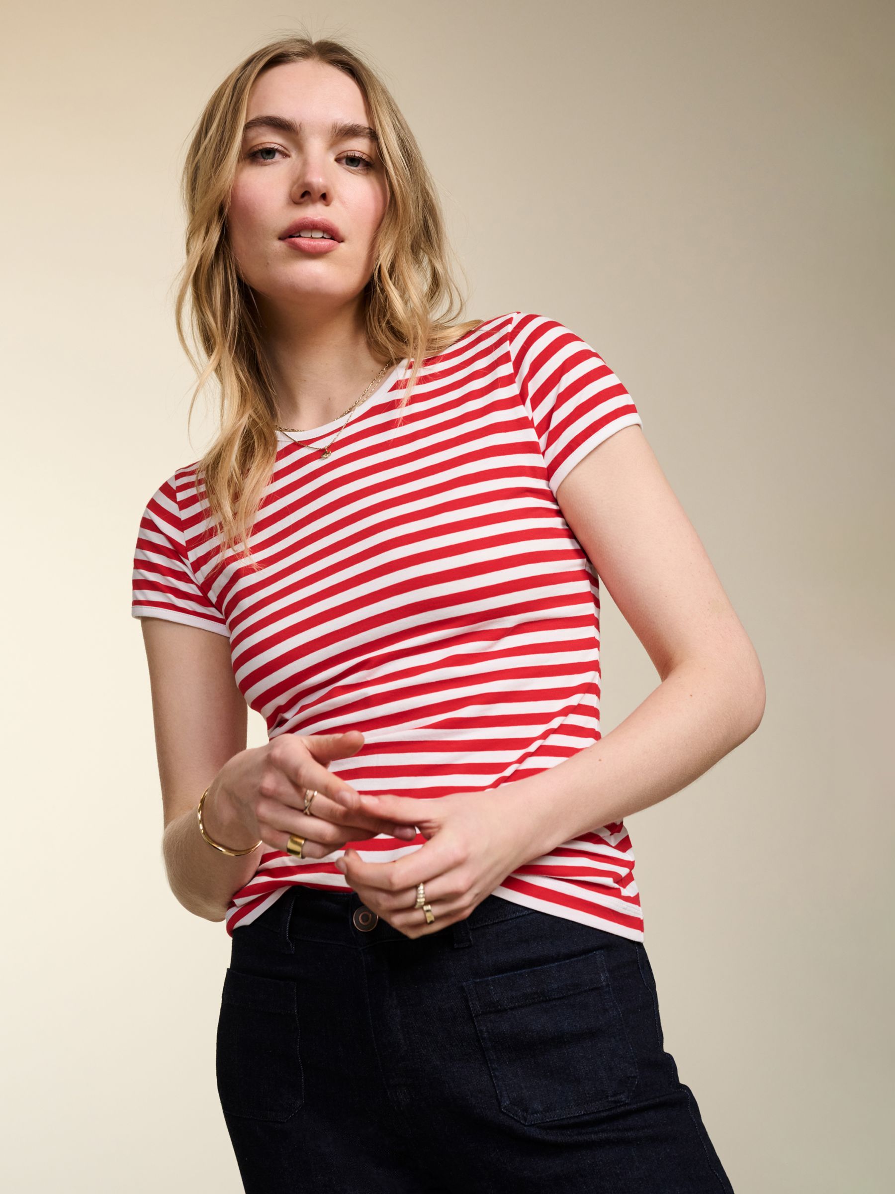 Baukjen Essentials Slim Fit Stripe T-Shirt, Crimson/Pure White, 10