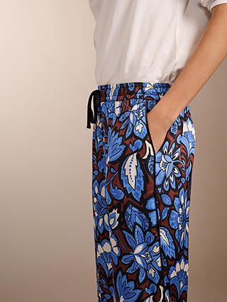 Baukjen Mandy Floral Print Wide Leg Trousers, Blue/Multi