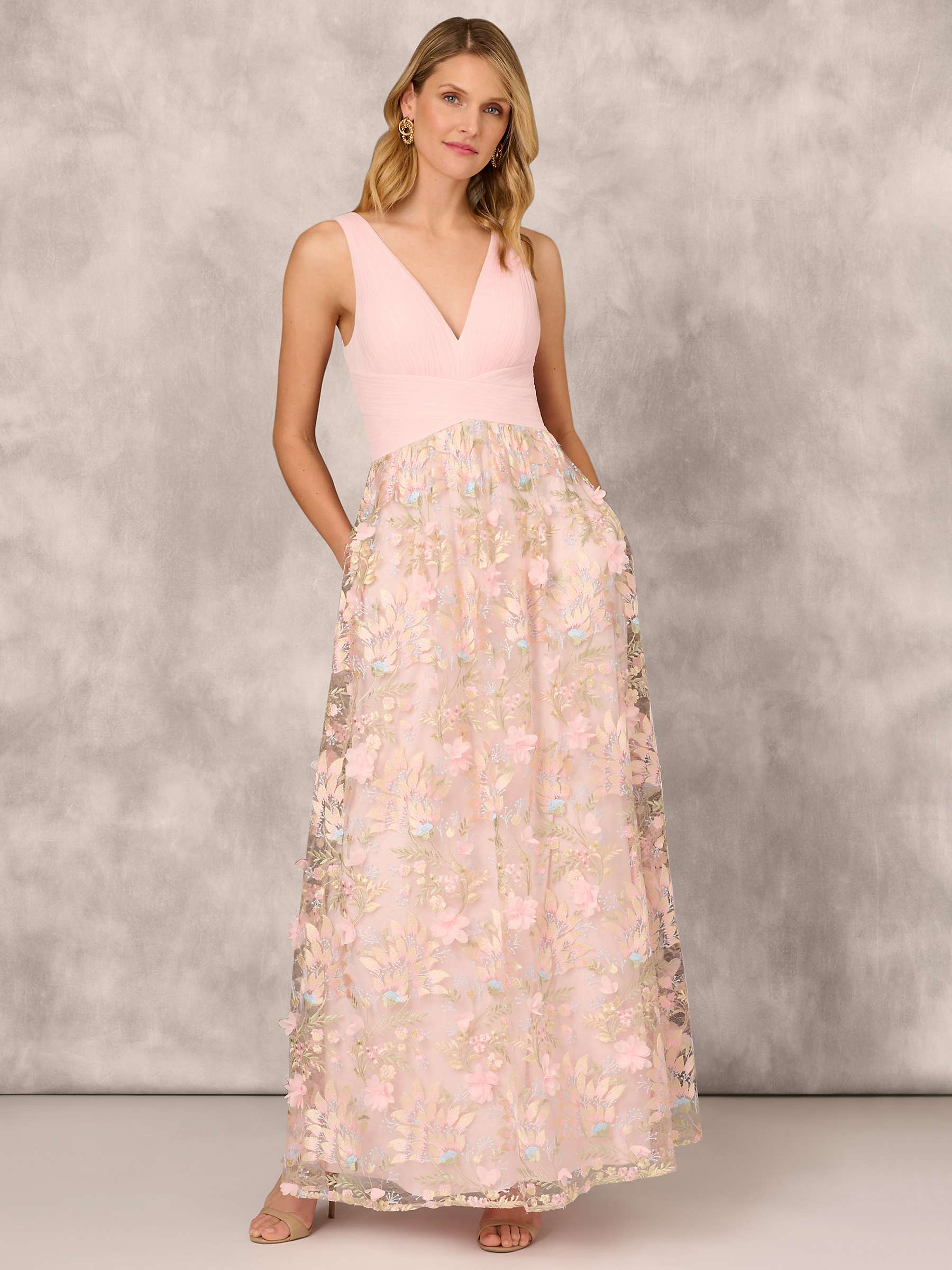 Buy Aidan Mattox by Adrianna Papell Embroidered Mesh Maxi Dress, Pink/Multi Online at johnlewis.com
