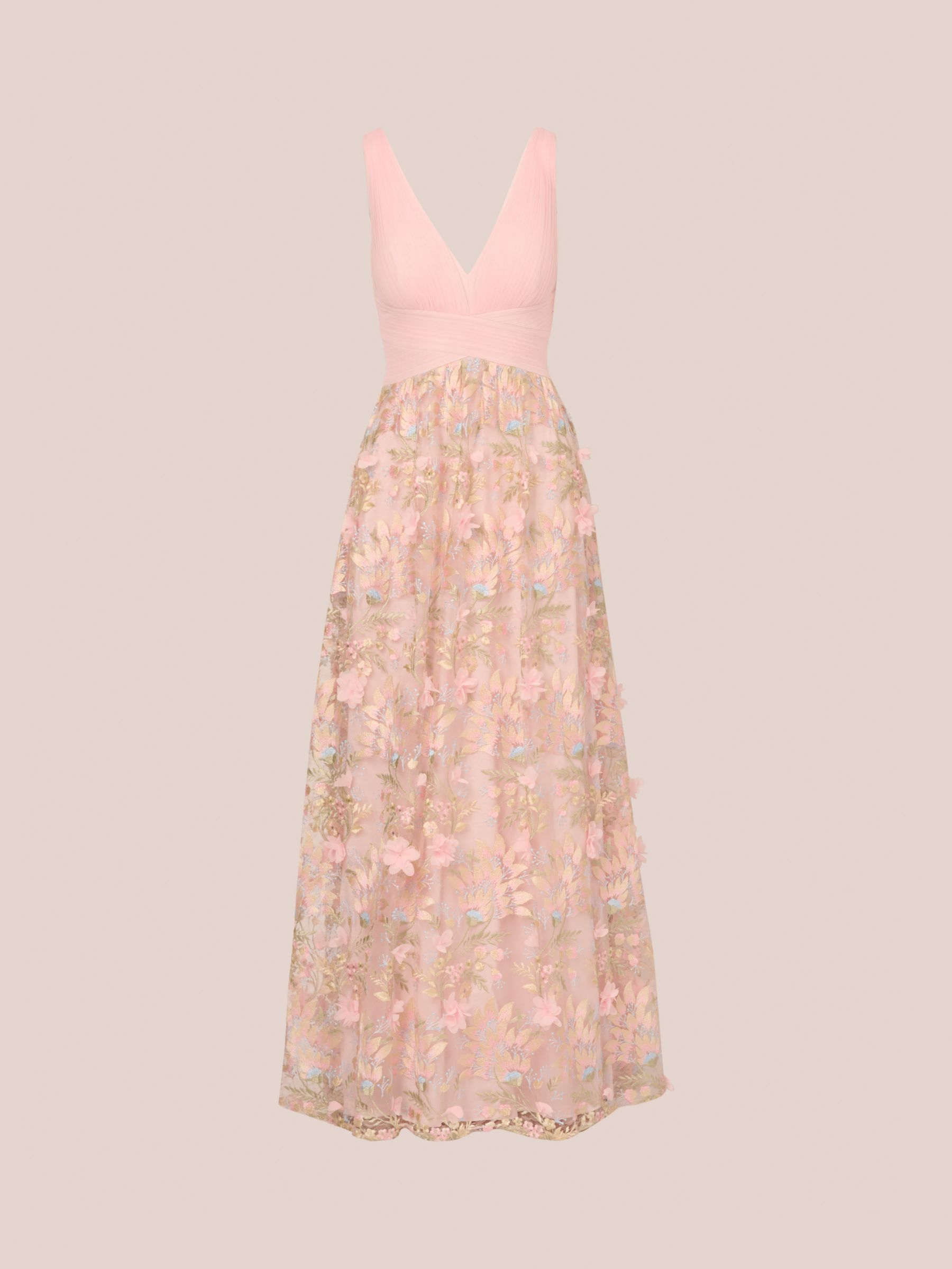Buy Aidan Mattox by Adrianna Papell Embroidered Mesh Maxi Dress, Pink/Multi Online at johnlewis.com