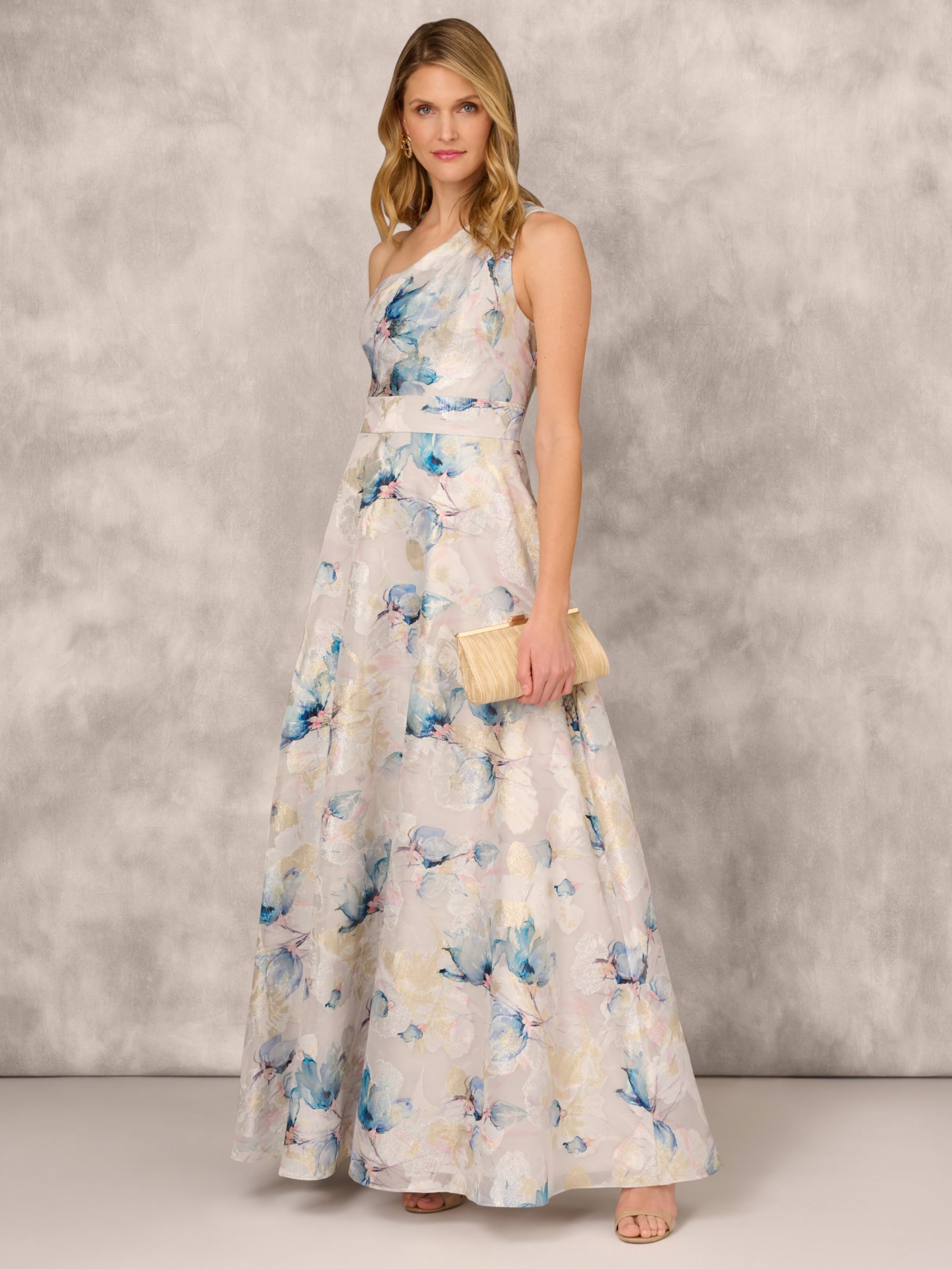 Aidan Mattox by Adrianna Papell Jacquard Maxi Dress Blue Multi