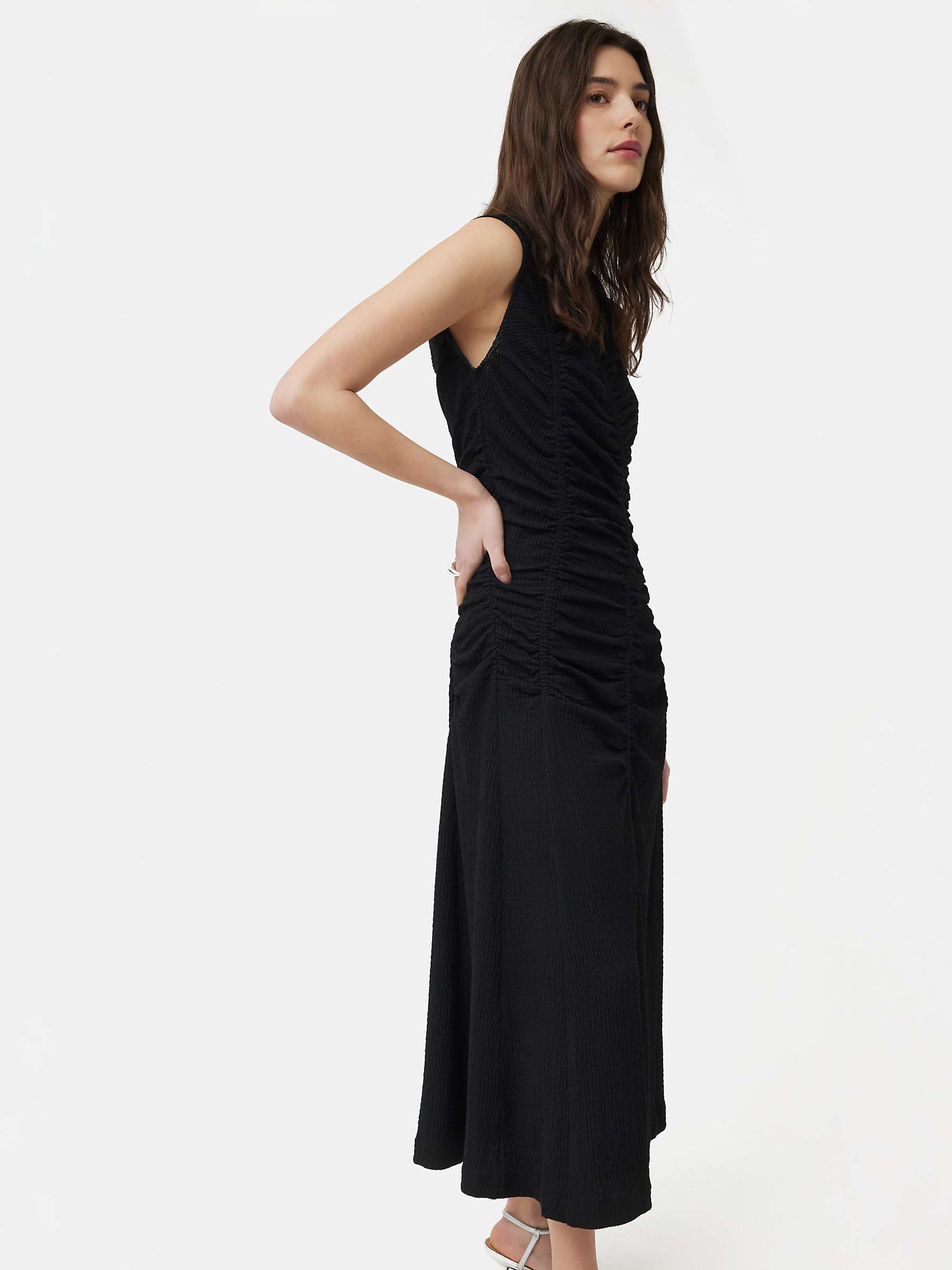 Buy Jigsaw Ruched Channel Jersey Midi Dress, Black Online at johnlewis.com