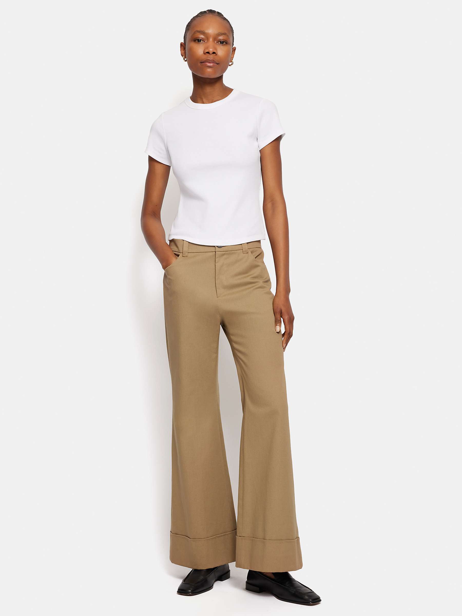 Buy Jigsaw Cotton Drill Turn-Up Trousers, Stone Online at johnlewis.com