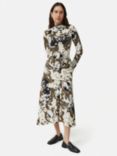 Jigsaw Floral Ruched Midi Dress, Khaki