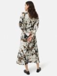 Jigsaw Floral Ruched Midi Dress, Khaki