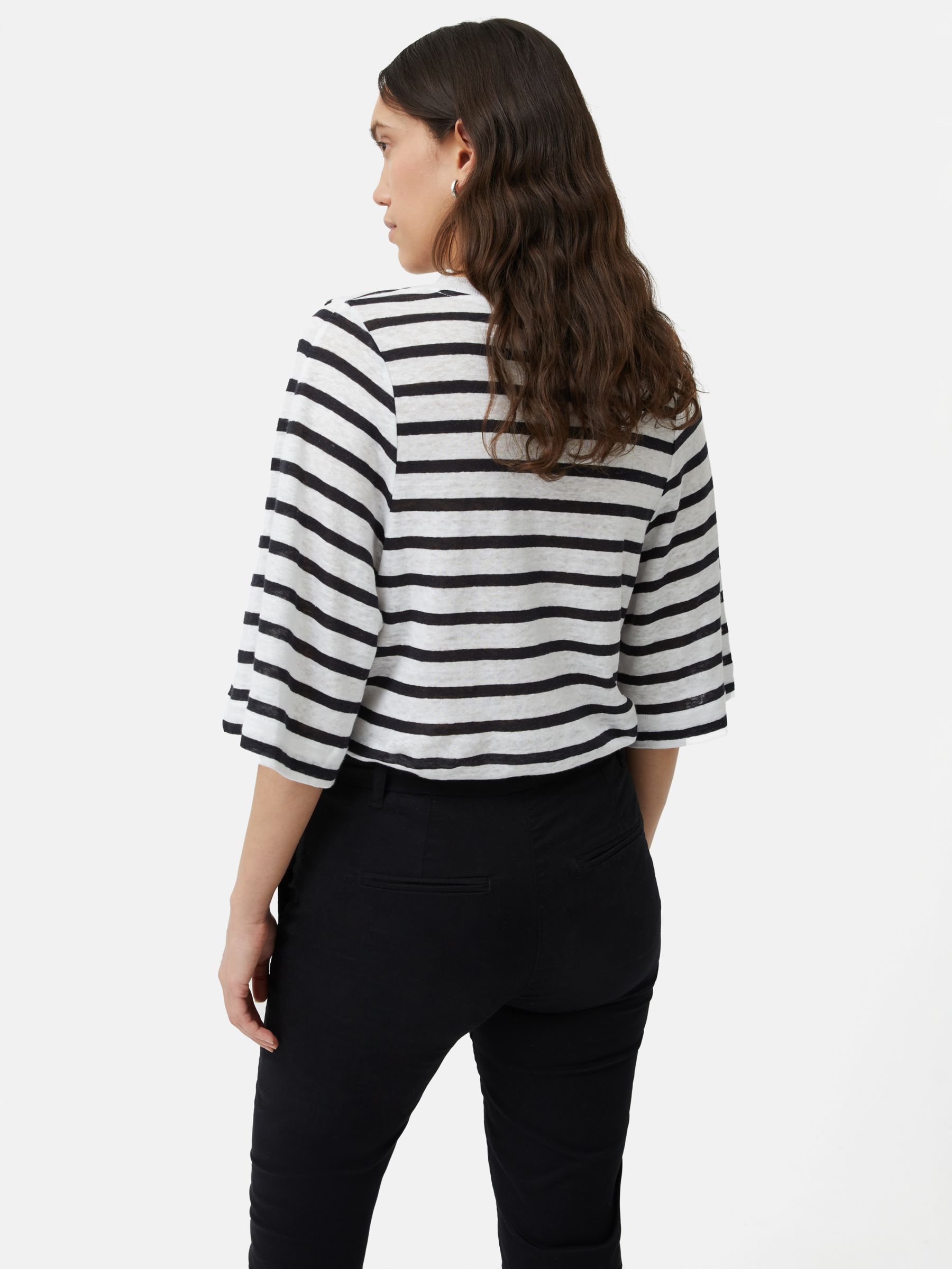 Jigsaw Linen Blythe Stripe T-shirt, Navy/White, S