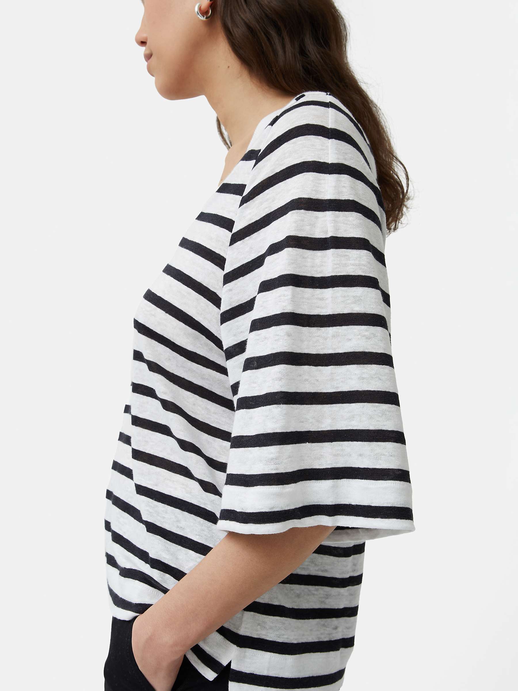 Buy Jigsaw Linen Blythe Stripe T-shirt, Navy/White Online at johnlewis.com