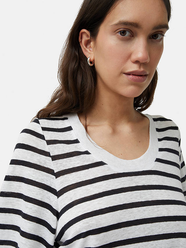 Jigsaw Linen Blythe Stripe T-shirt, Navy/White