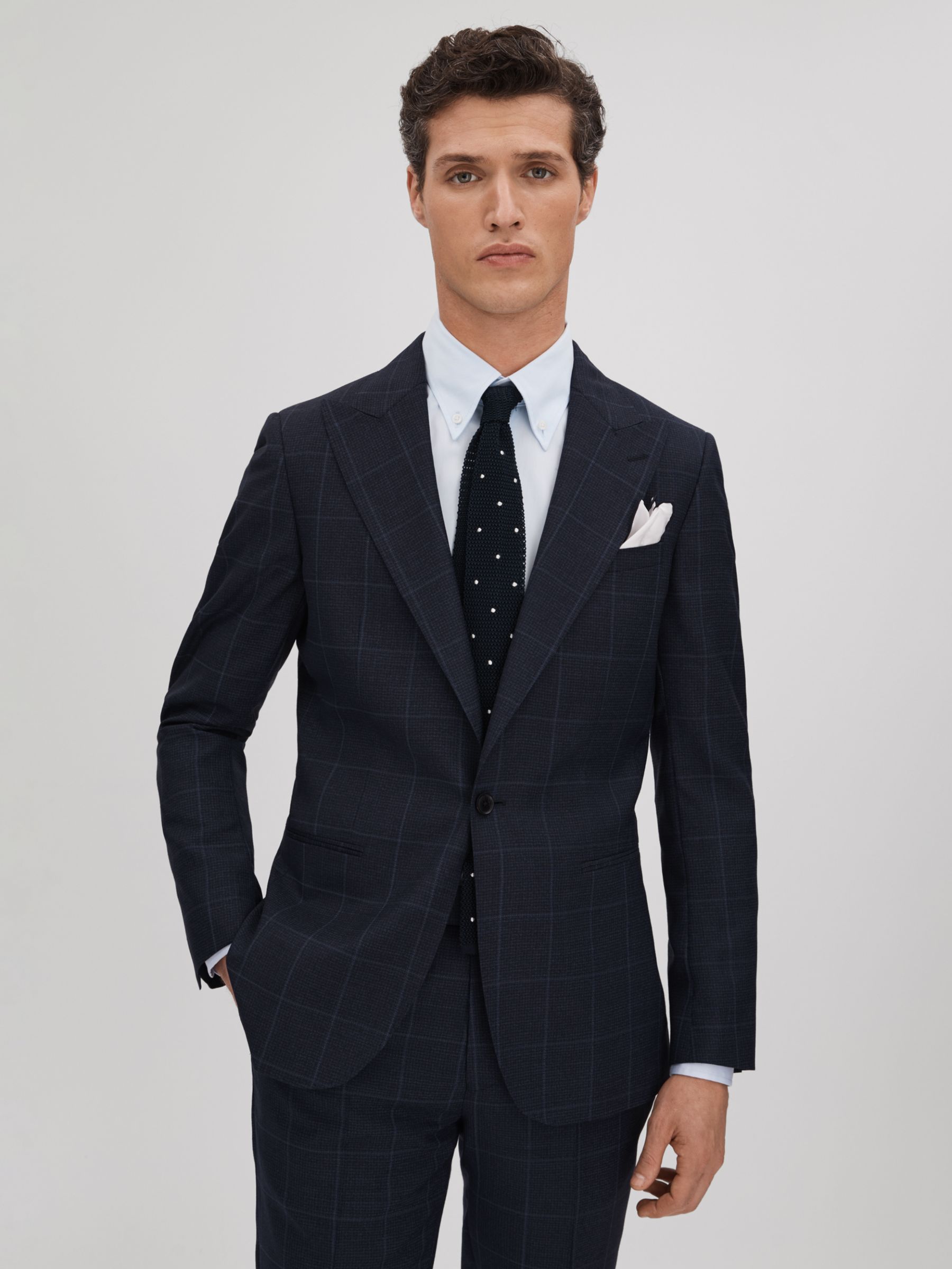 Reiss Klink Check Wool Suit Jacket, Blue at John Lewis & Partners