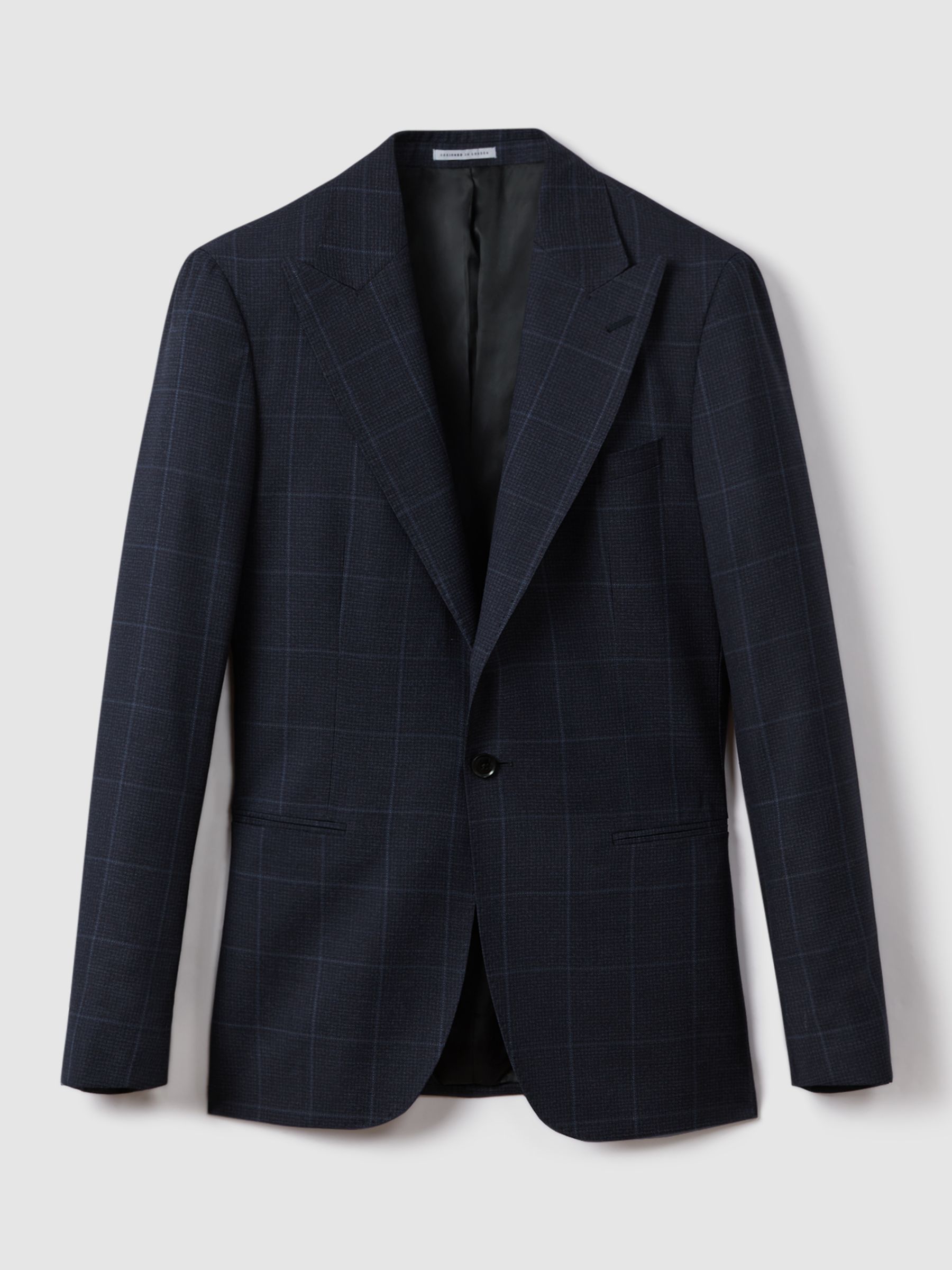 Reiss Klink Check Wool Suit Jacket, Navy, 36