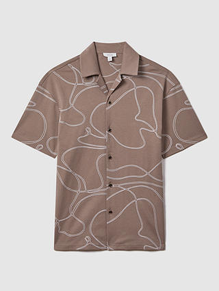 Reiss Menton Short Sleeve Swirl Shirt, Taupe