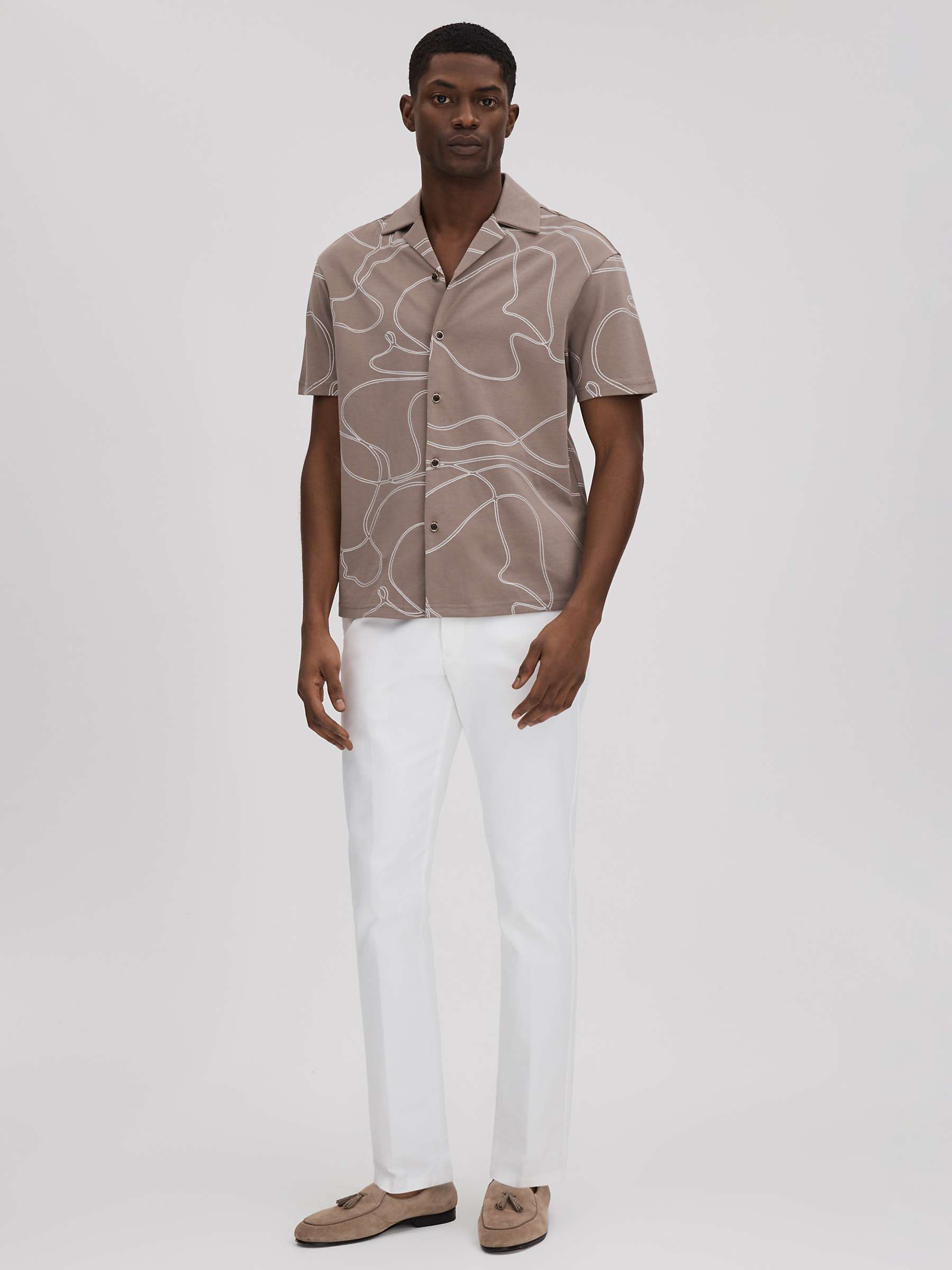 Buy Reiss Menton Short Sleeve Swirl Shirt, Taupe Online at johnlewis.com