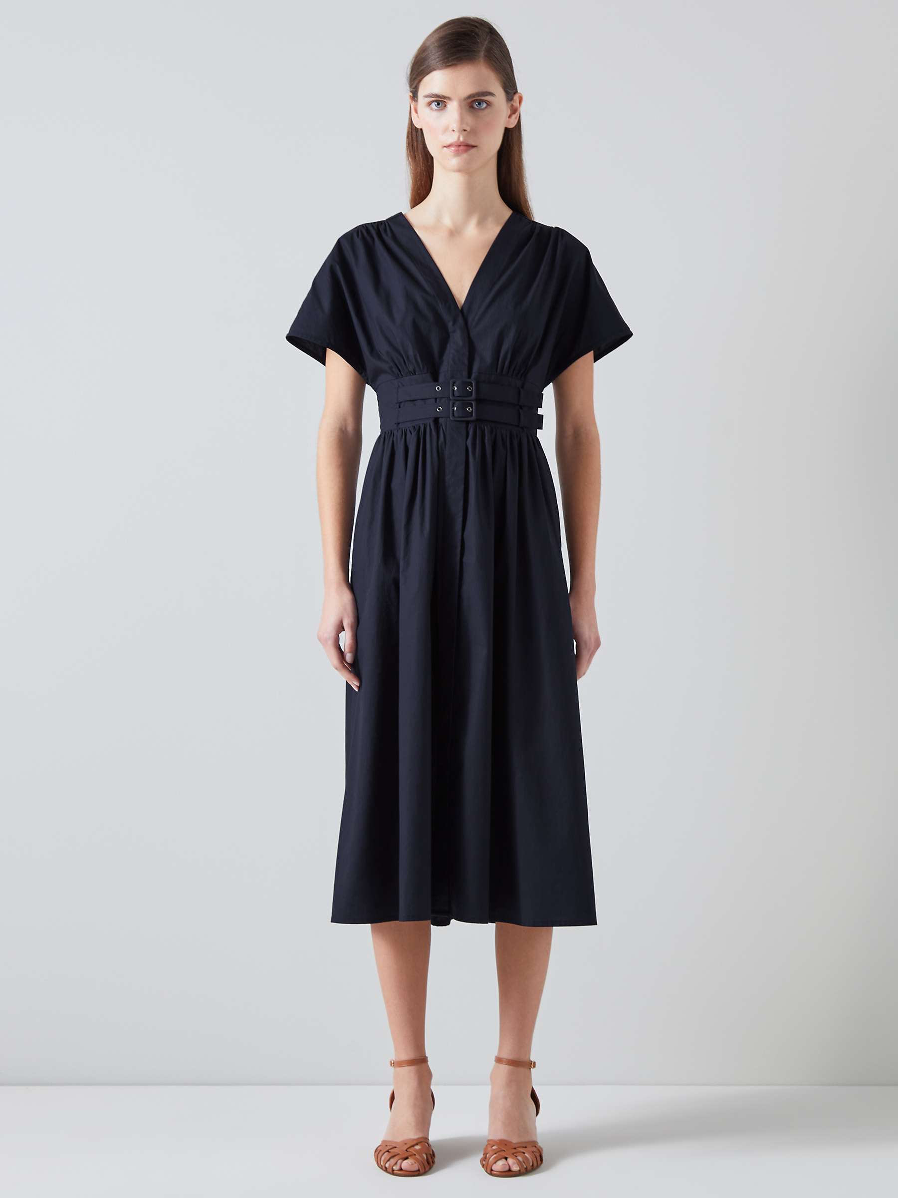 Buy L.K.Bennett Eva Double Belt Detail Cotton Midi Dress, Navy Online at johnlewis.com