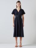 L.K.Bennett Eva Double Belt Detail Cotton Midi Dress, Navy