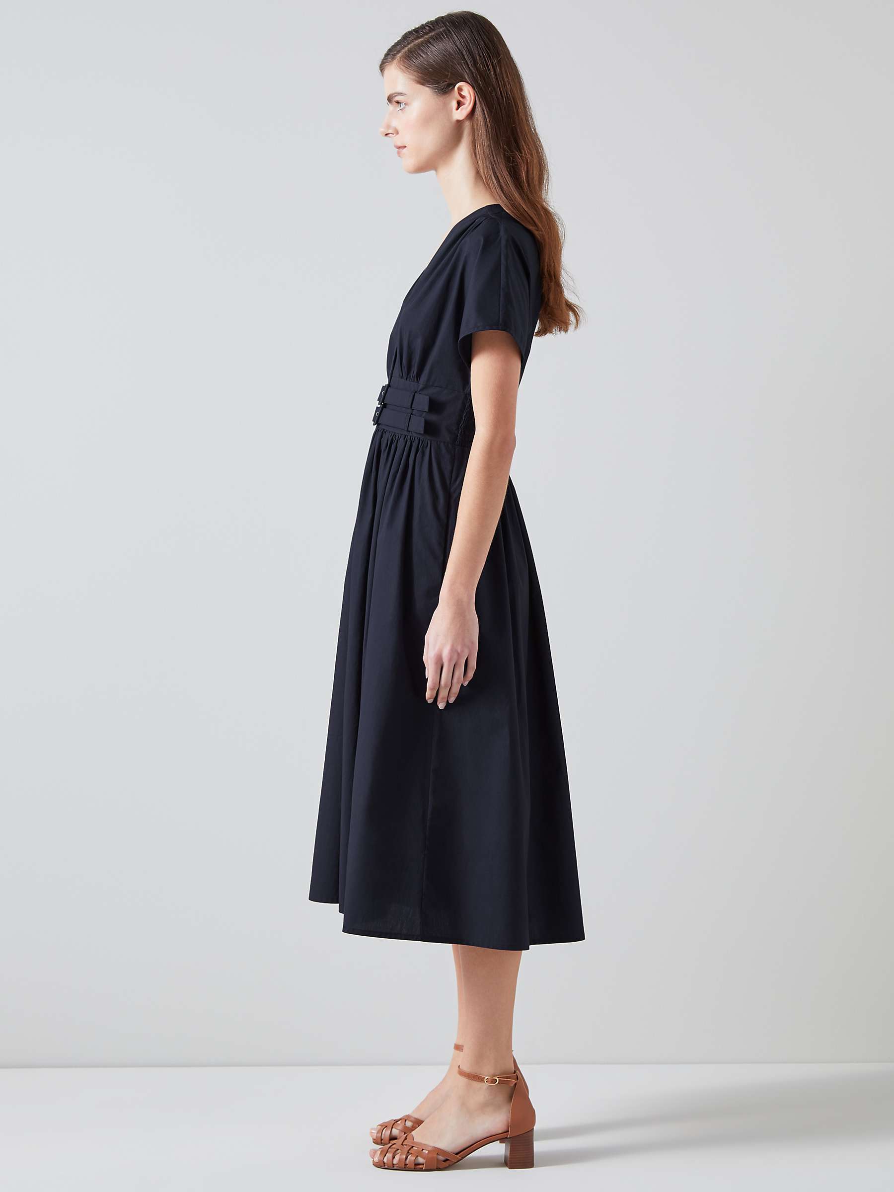 Buy L.K.Bennett Eva Double Belt Detail Cotton Midi Dress, Navy Online at johnlewis.com
