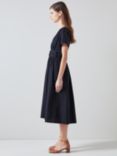 L.K.Bennett Eva Double Belt Detail Cotton Midi Dress, Navy, Navy