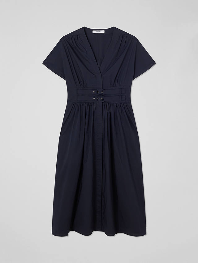 L.K.Bennett Eva Double Belt Detail Cotton Midi Dress, Navy
