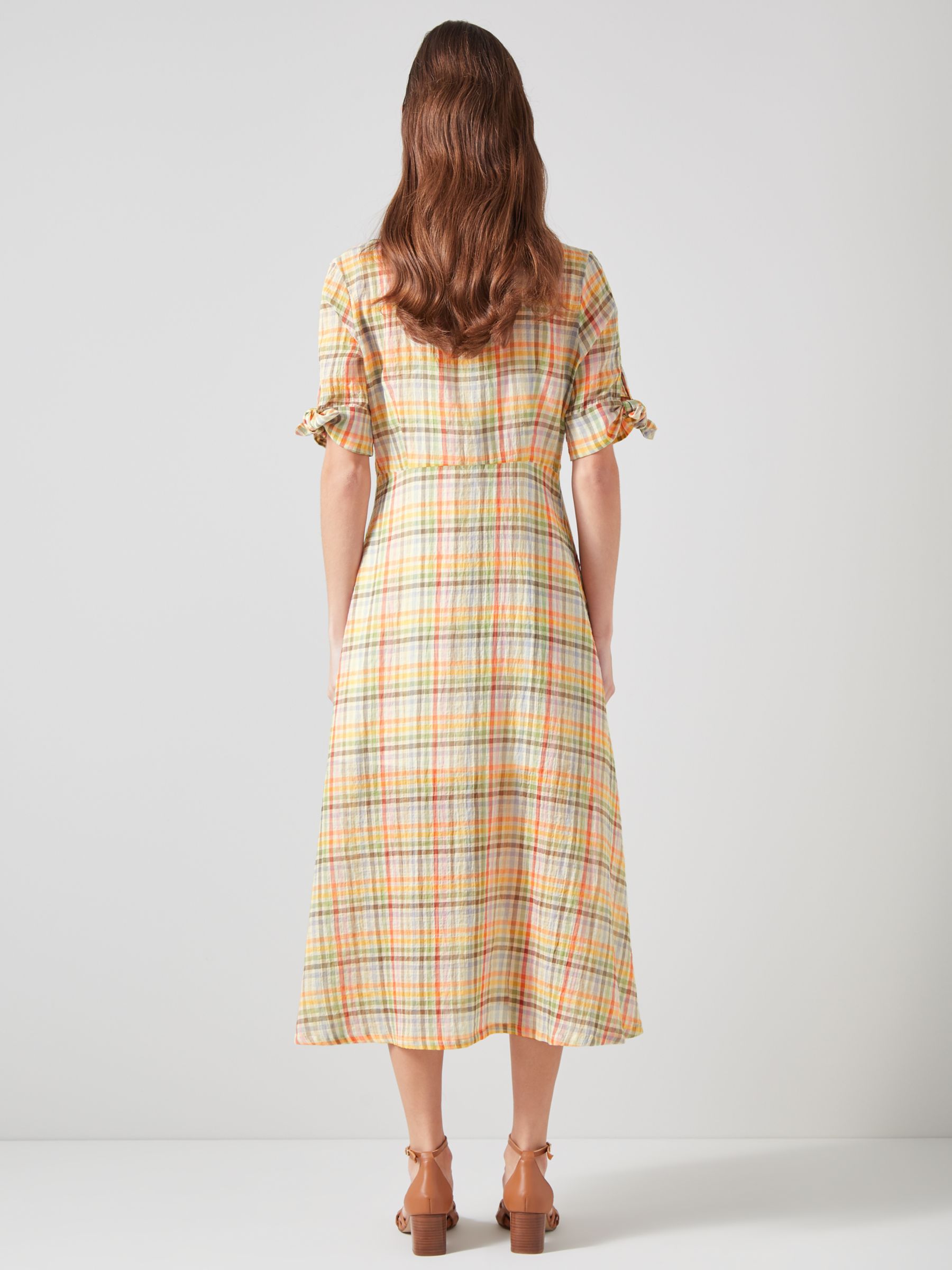 L.K.Bennett Saffron Checked Gauze Midi Dress, Multi, 6