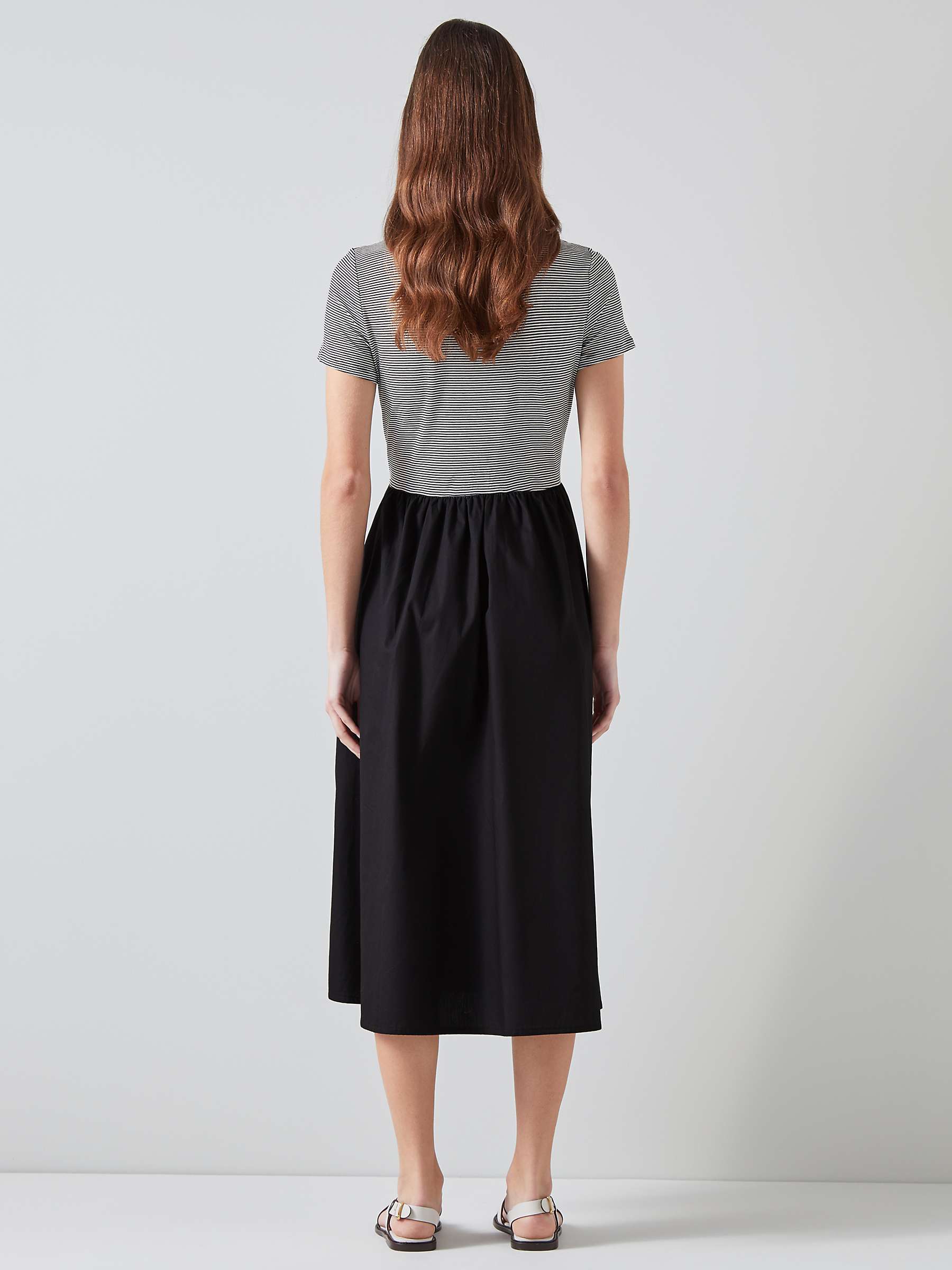 Buy L.K.Bennett Serina Stripe Jersey & Cotton Midi Dress, Black/White Online at johnlewis.com