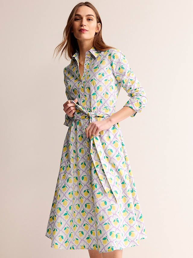 Boden Amy Lemon Grove Print Midi Cotton Shirt Dress, Lavender/Multi