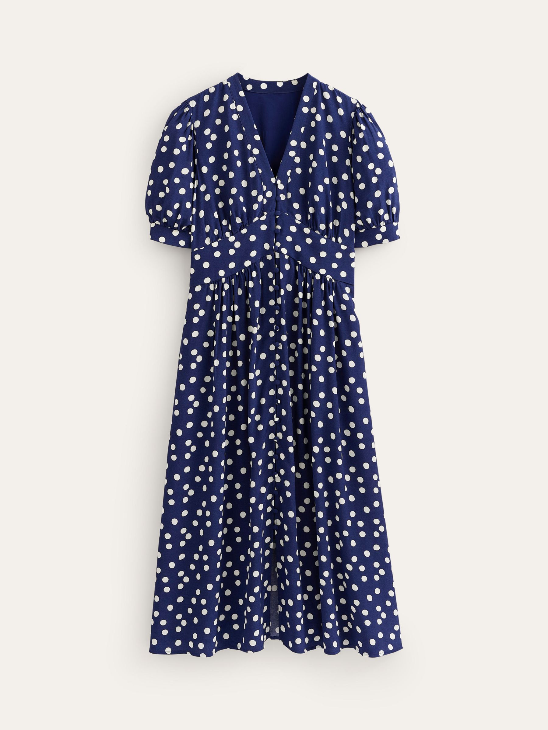 Boden Elsa Spot Print Midi Tea Dress, Navy, 12