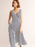 Boden Stripe Jersey Wrap Neck Midi Dress, Navy/Ivory, Navy/Ivory