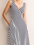 Boden Stripe Jersey Wrap Neck Midi Dress, Navy/Ivory, Navy/Ivory