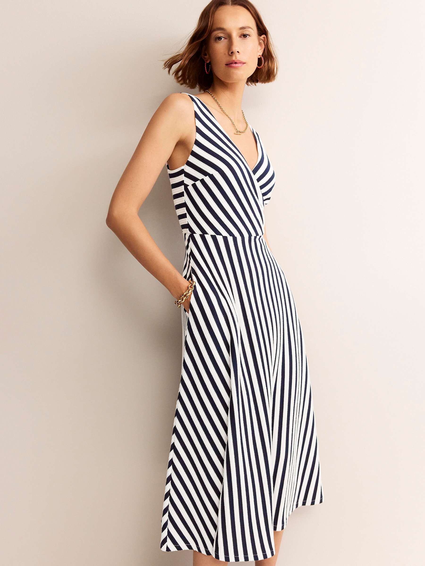 Buy Boden Stripe Jersey Wrap Neck Midi Dress, Navy/Ivory Online at johnlewis.com