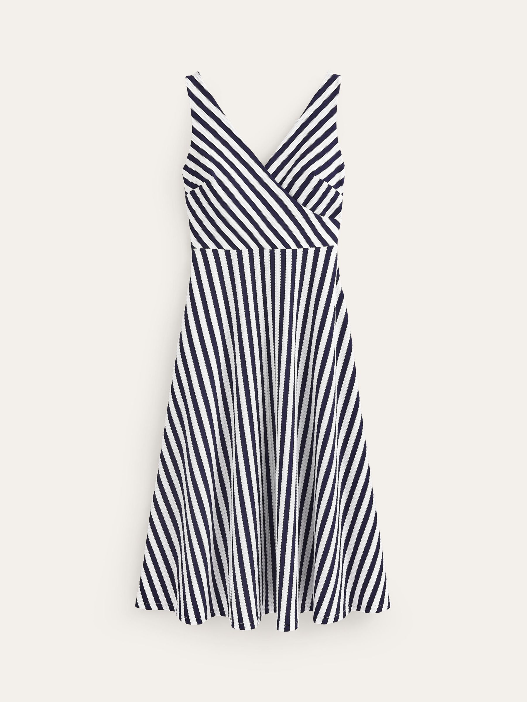 Boden Stripe Jersey Wrap Neck Midi Dress, Navy/Ivory, 12
