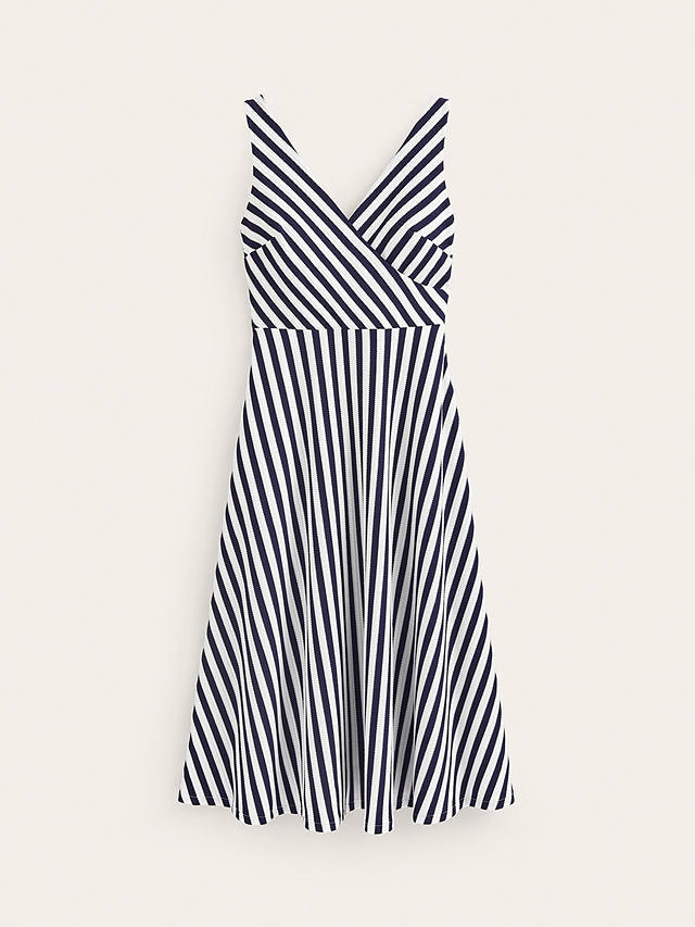 Boden Stripe Jersey Wrap Neck Midi Dress, Navy/Ivory