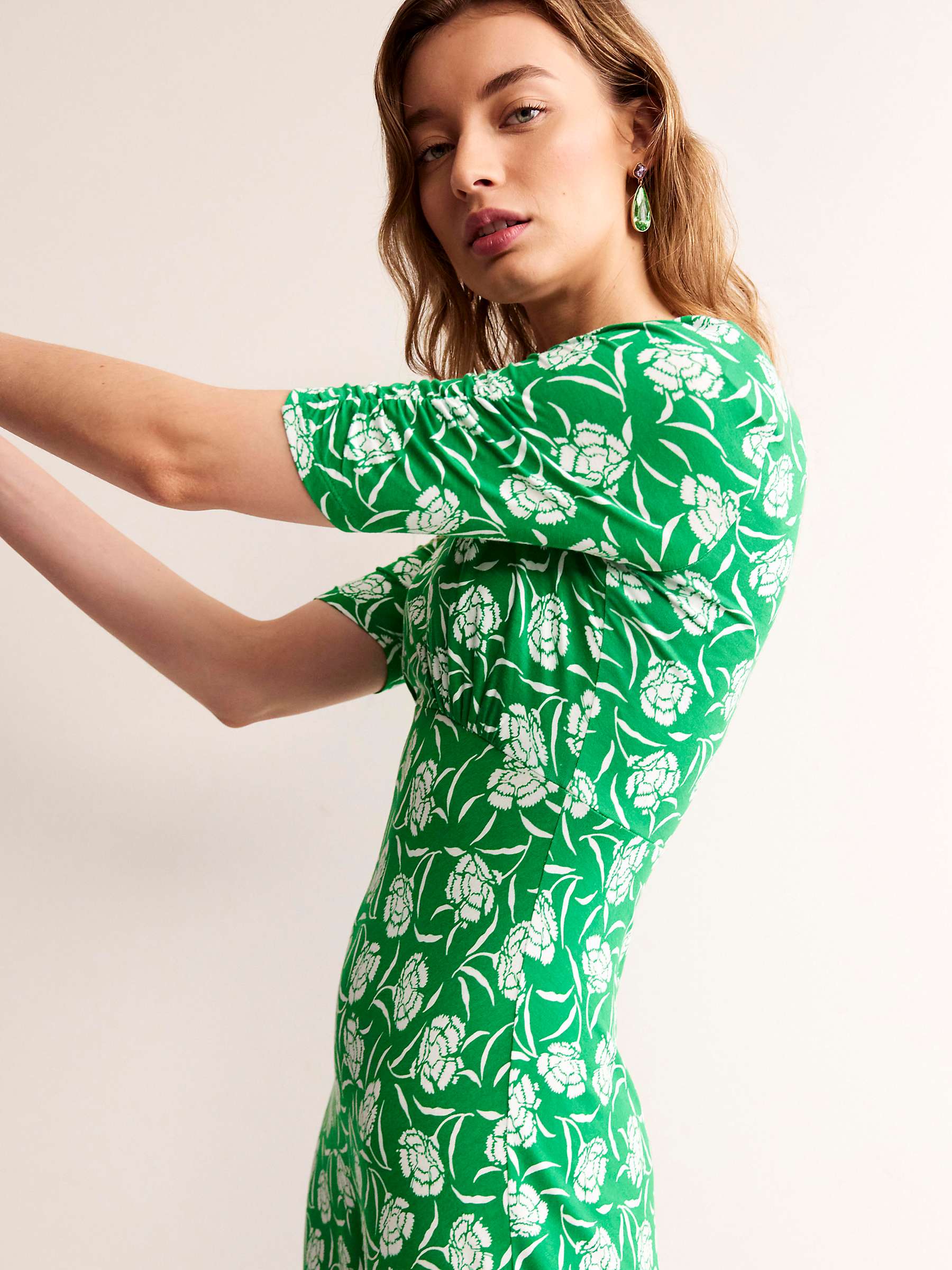 Buy Boden Rebecca Peony Sprig Midi Jersey Dress, Green Online at johnlewis.com