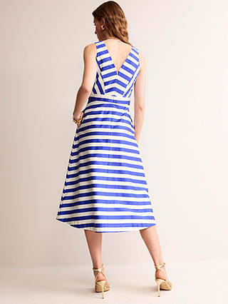Boden Panelled Bodice Stripe Midi Dress, Surf The Web/White