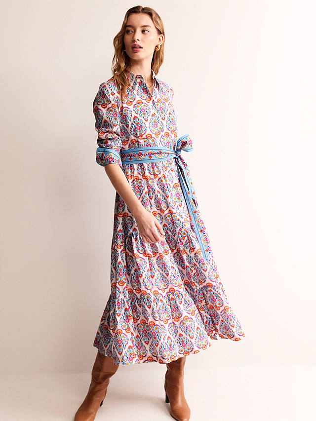 Boden Flo Cotton Midi Shirt Dress, Flora Stamp
