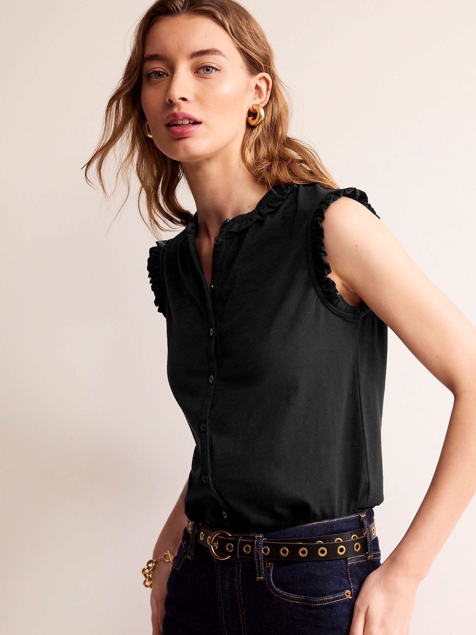 Buy Boden Olive Sleeveless Frill Detail Button Front Top Online at johnlewis.com