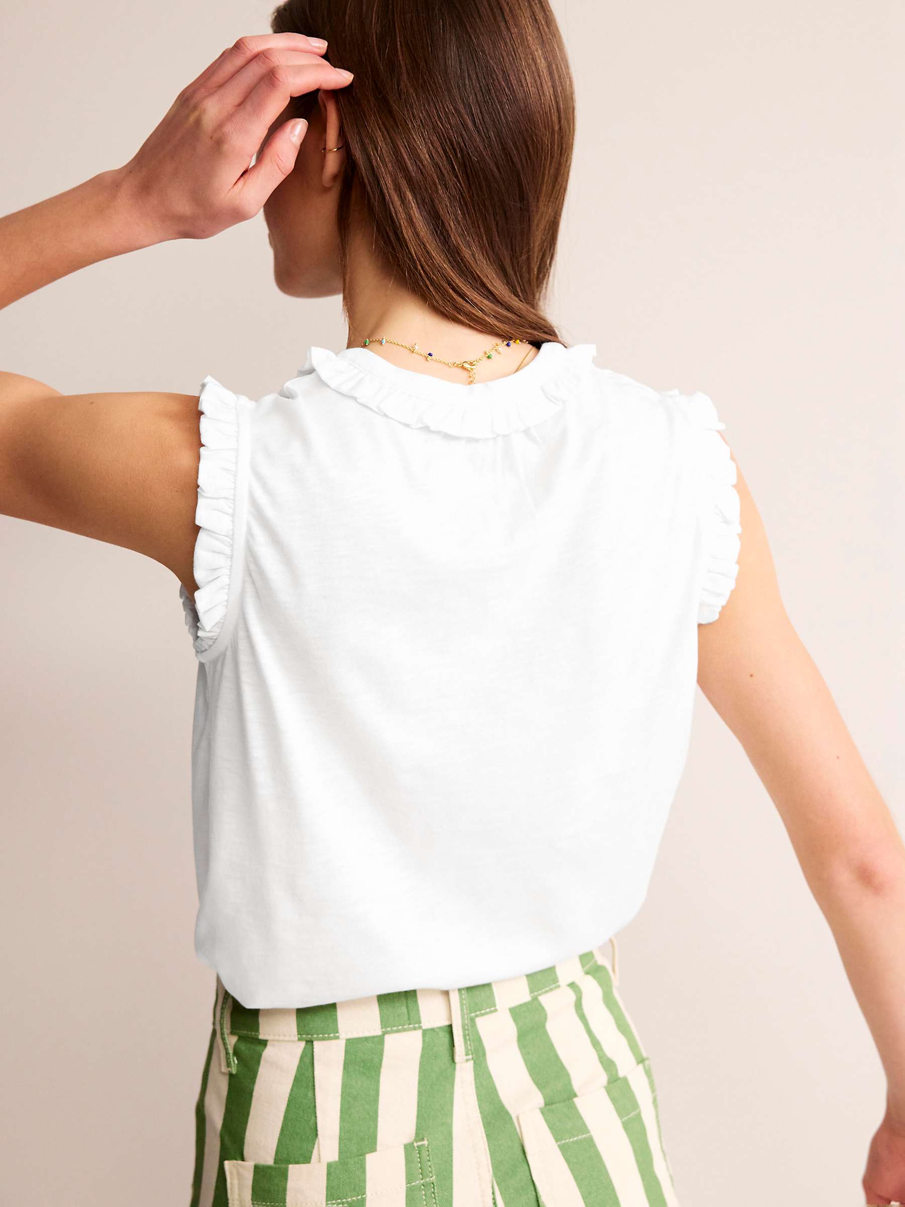 Buy Boden Olive Sleeveless Frill Detail Button Front Top Online at johnlewis.com