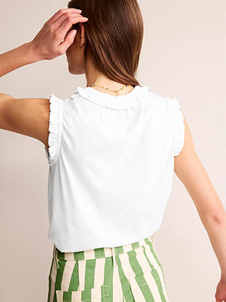 Boden Olive Sleeveless Frill Detail Button Front Top, White