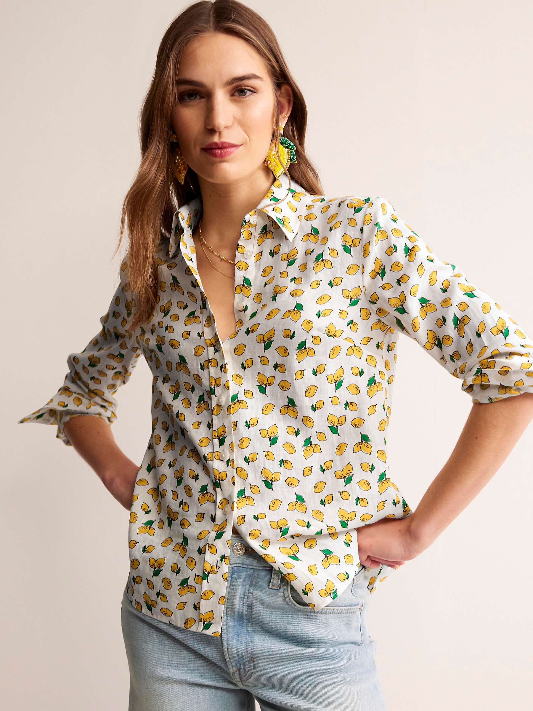 Buy Boden Sienna Linen Lemon Print Shirt, Ivory/Amalfi Lemons Online at johnlewis.com
