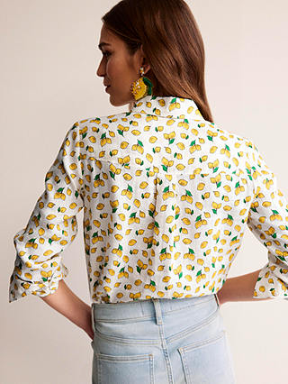 Boden Sienna Linen Lemon Print Shirt, Ivory/Amalfi Lemons