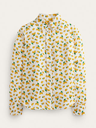 Boden Sienna Linen Lemon Print Shirt, Ivory/Amalfi Lemons