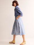 Boden Petra Button Front Stripe Midi Linen Skirt, Cobalt/White